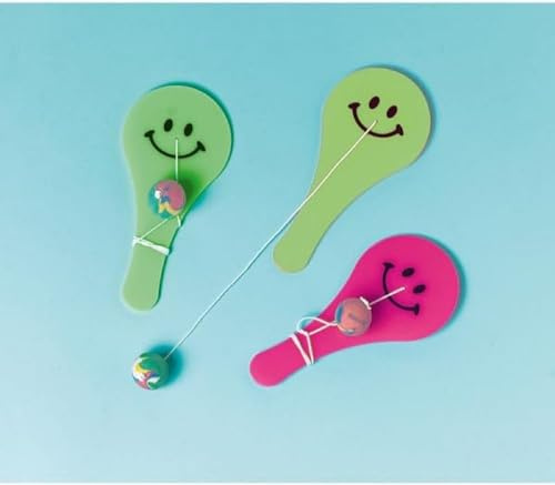 Amscan INT390578 - Paddleballs, 12 Stück, Größe 12,1 x 5,5 cm, Spiel, Mitgebsel, 3 Jahre to 99 Jahre