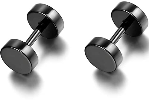Flongo Männer Ohrstecker Knopf Frauen Ohrringe, 3-14mm Gestüt Stecker Flach Ohrringe Ohrstecker Ohrhänger Schwarz Blau Weiß Rose Gold Taper Fake Plug Tunnel Piercing Herren,Damen