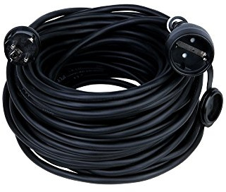 Verlängerungskabel 3m 3.0 Meter IP44 für Werkstatt mit Verschlusskappe Strom-Kabel Kinderschutz Schuko Stecker schwarz Gummi 1.5-50m Kabel (3.0 Meter)