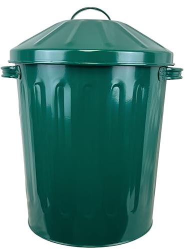 Easy Shopping Small 15 Litre 15L Round Shape Several Colour Metal Bin Recycle Rubbish Waste Dustbin Bin with Lid (Green)