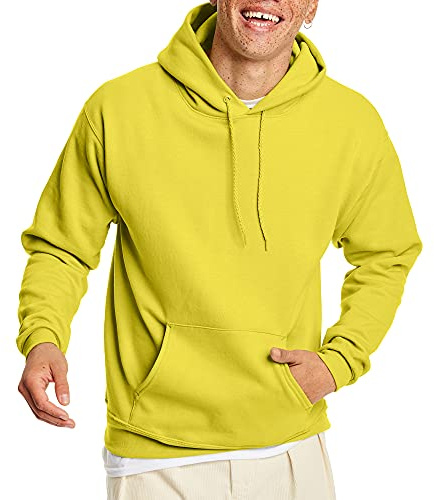 Hanes Men's EcoSmart Hoodie, Midweight Fleece, Pullover Hooded Sweatshirt, Yellow, S