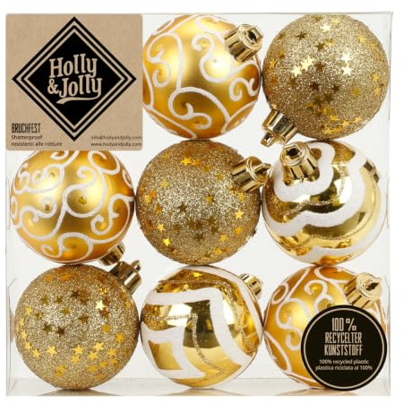 Magic Weihnachtskugeln Dekorierte Kugeln Kunststoff 6cm 9er Set Gold