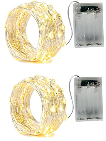 BXROIU 2 x Fairy String Lights Battery Operated, Silver Wire 2 Mode Chains 2 Meter 20 LEDs Fairy String Lights for Bedroom Christmas Party Wedding Decoration Warm White (Warm White, 2 Meter)