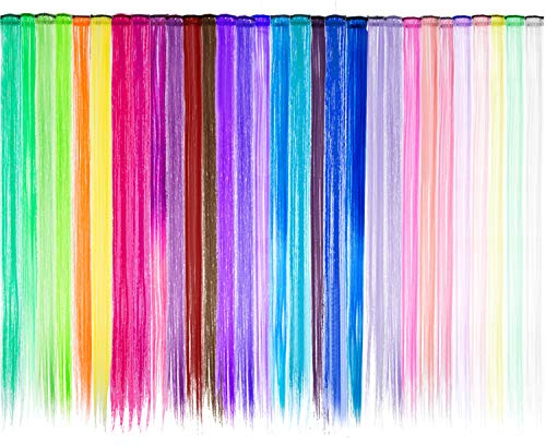 30 Stück Party Höhepunkte Bunt Clip in Synthetischen Haarverlängerungen, 21,6 Zoll Lang, Hitzebeständige Synthetische Haarverlängerungen in Mehreren Farben (Stil A)