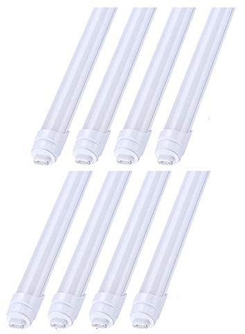 R17d HO 8 Foot Led Tube Light Bulb Rotatable Frosted Cover 45W,Need Bypass Ballast,Replace 100W Fluorescent Shop Lights Dual-Ended Power, Cold White 6000K, AC 90-277V Pack of 8