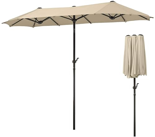 FISHTEC Ovaler Gartenschirm XXL 400 x 200 cm - Einfaches Öffnen/Schließen mit Kurbel - Faltbar - UV-Schutz - Polyestergewebe mit hoher Dichte - Für Garten und Terrasse - Beige