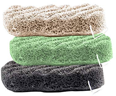 JOSALINAS Nature Konjac Facial Sponge 3 Packs with Activated Bamboo Charcoal for Cosmetic Face Cleaning, Square