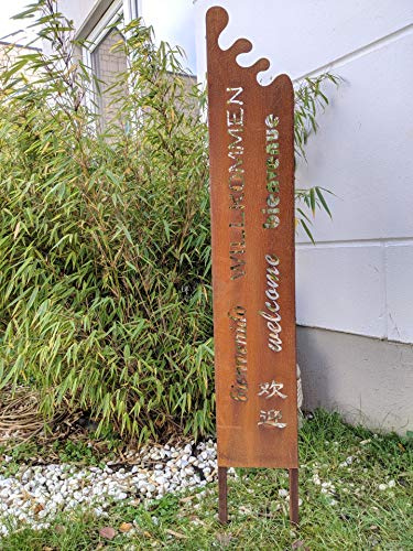 Zen Man Edelrost GartenTafel Willkommen Garten Metall Tafel Rost Schild Text GartenDeko Figure Rost Willkommen Gartenstecker Handarbeit 20 * 2.1 * 130cm 032010