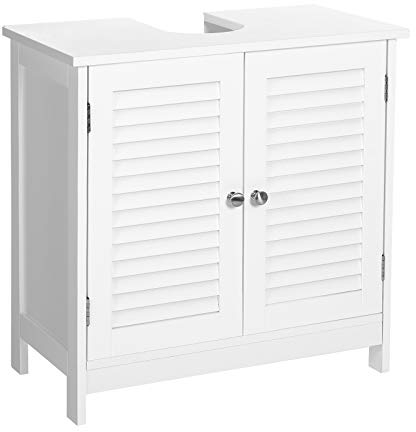 VASAGLE Waschbeckenunterschrank, Badezimmerschrank, Aufbewahrungsschrank, 30 x 60 x 60 cm, mit 2 Lamellentüren, verstellbare Regalebene, mit Griffen, wolkenweiß BBC05WT