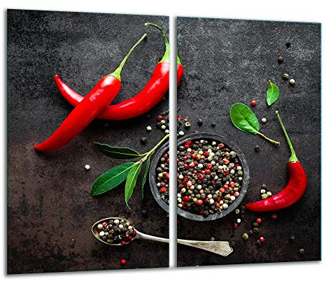TMK ArtDeko Herdabdeckplatte 2 Teilig 30x52 cm – Spritzschutz Herdabdeckung – Herdschutz aus Sicherheitsglas – Robust, Hygienisch & Rutschfest– Schutz für Induktion, Ceran, Gas & Elektro