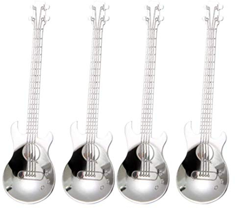 GULONG Cuillère À Café Guitare Cuillère À Café en Acier Inoxydable Cuillère À Café Cuillère À Café Cuillère À Soupe Cuillère À Sucre (Argent) 4 Pièces