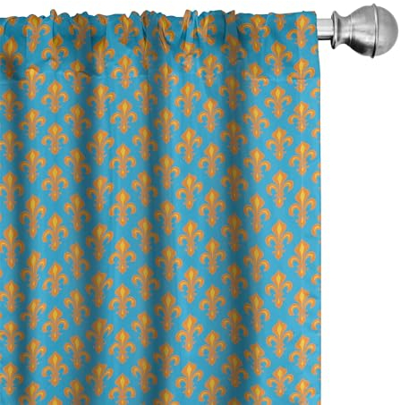 ABAKUHAUS Fleur De Lis Vorhänge, Gardinen, Königliche heraldische Lilien, Fensterbehandlungen für Wohnzimmer Schlafzimmer Dekor, 2 Stück 75 cm b x 245 cm h, Orange Sea Blue