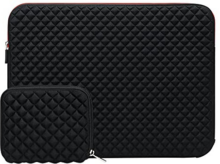 MOSISO Laptop Sleeve Compatible with 17-17.3 inch Dell Inspiron/HP Pavilion/Ideapad/Acer/Alienware/HP Omen, Neoprene Diamond Foam Carrying Bag Cover with Corner Protection & Small Case, Black
