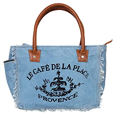 CLA Bags Sel De Mer Handtasche aus recyceltem Segeltuch und Rindsleder, recyceltes Segeltuch und Rindsleder, Himmel-Blau