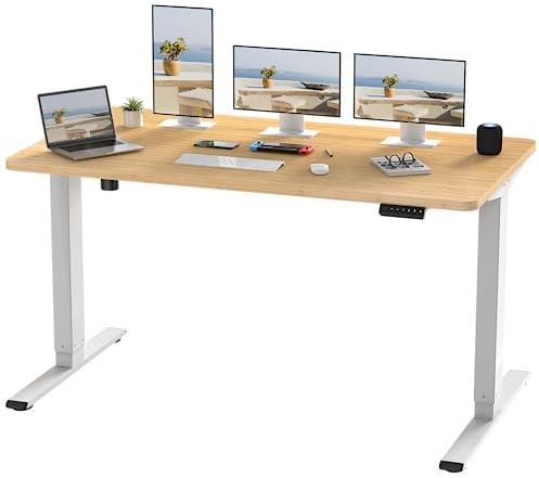 FlexiSpot Höhenverstellbarer Schreibtisch mit 2 Motoren & 25MM einteiliger Tischplatte,ergonomischer Bürotisch - 160 x 80 cm Ahorn, weißes Gestell