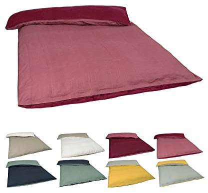 beties Biancheria da letto double-face in lino, ca. 135 x 200 cm, 100% lino, copripiumino lavato, rosa provenza/rosso merlot)