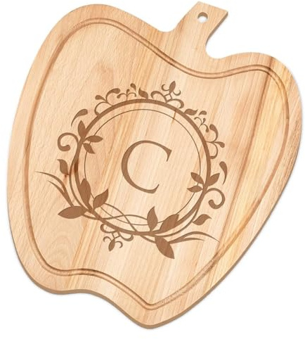 Maverton Tagliere in legno di faggio | Dimensioni 32cm x 28cm, a forma di mela, incisione personalizzata, battilardo, pensiero speciale per l’ uomo, iniziale