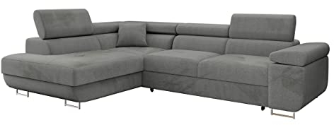 Mirjan24 Ecksofa Torezio mit Bettkasten, Einstellbare Kopfstützen, Sofa mit Schlaffunktion, Eckcouch für Wohnzimmer, Polsterecke, L-Form Couch mit Bettfunktion (Manila 16, Seite: Links)