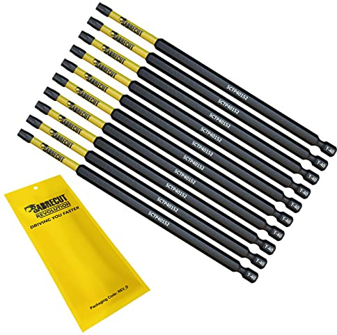 SabreCut 10pcs SCTP40152_10 152mm T40 TX40 Embouts vissage choc | Pointes forgées et acier de torsion traité thermiquement améliorent résistance aux chocs et durabilité