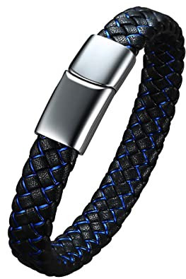 Skcess Magnetarmband Herren Silber，Identifikationsarmbänder Lederarmband Aus Mikrofaser Rostfreier Stahl Leder Armband 21Cm