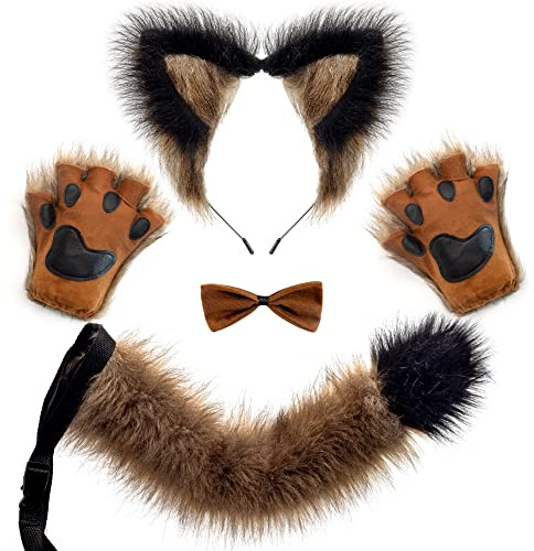 Spooktacular Creations Wolf Fuchs Zubehör Set für Erwachsene mit Schwanz, Krawatte, Ohren und Handschuhen, Halloween Fancy Party Kostüm für Frauen