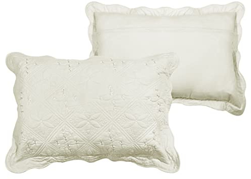 vctops 2-Piece Embroidered Cotton Quilted Bed Pillow Shams Rustic Solid Color Soft Decorative Pillow Cases Set (Cream,16x24)