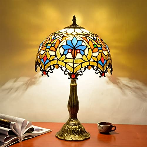 Uziqueif Tiffany Tischlampe Vintage, Handcraft Glasmalerei Lampenschirm tischlampen, 12 Zoll Schlafzimmer Lampen, Nachttischlampe, Bar, Wohnzimmer Table Lamp, Legierung Sockel,Tiffany