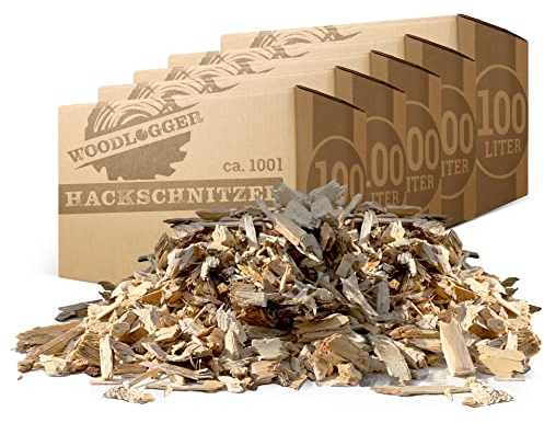 Woodlogger Hackschnitzel aus Kiefer 500 L | Holzhackschnitzel als Rindenmulch-Ersatz für den Garten | Verwendbar als Einstreu, Brennmaterial, Anzünder, Deko, Mulch & Fallschutz für den Spielplatz