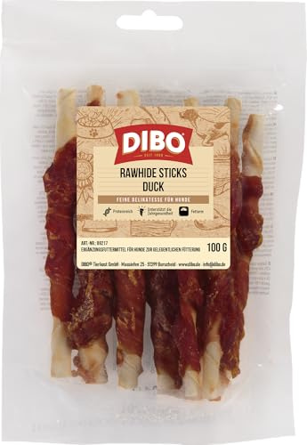 DIBO Rawhide Sticks Duck, 100g Beutel- wiederverschließbar - leckerer Hundesnack als Belohnung oder zwischendurch, unterstützt die Zahnpflege, stillt das Kaubedürfnis - Futter für Hunde