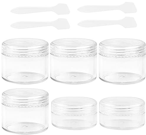 Zngou 6pcs Travel Bottles Pots: Clear Plastic Round Jars with Lids, 4x20ml, 2x10ml, 4xSpoons for Toiletries & Makeup