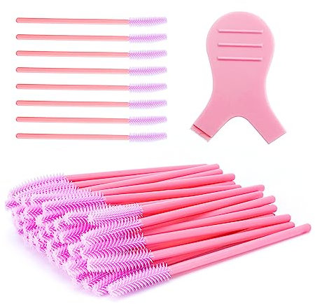 100 spazzole per ciglia e 1 a forma di Y, bobina di estensione per ciglia in silicone, barra per mascara, pettine per sopracciglia, strumento per il trucco (rosa)