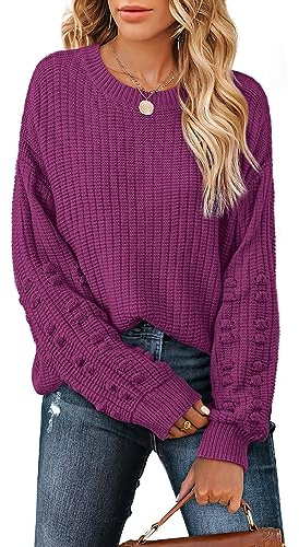 Aokosor Jumpers for Women Long Sleeve Tops Ladies Knitted Sweater Crewneck Loose Sweatshirts Purple Size 10-12