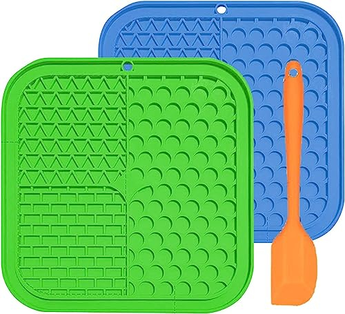 LATRAT 2 Stück Leckmatte Hund, Schleckmatte Hund Voller Saugnapf auf der Rückseite, mit Silikonspachtel, Ablenkungsspielzeug für Haustiere Baden Fellpflege (Anti Rutsch)