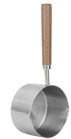 Tissting Pentola per Latte Induzione 200ml Acciaio Inossidabile 304 Pentola Scaldaburro Burro con Manico in Legno, Scaldalatte Diametro, Piccolo caffè Riscaldante Pentolino per Piani di Cottura a Gas