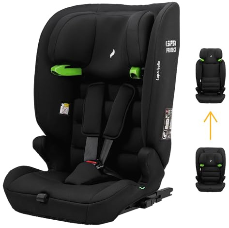 OSANN - Seggiolino auto Bambini Lupo Isofix i-Size - 76-150 cm - Da 15 mesi a 12 anni - Gruppo 1/2/3 - Nero, 14 altezze, cinture a 5 punti, Installazione rivolta in avanti