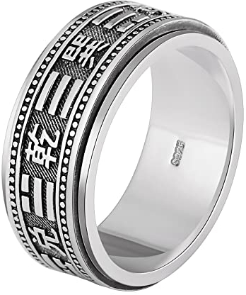 ANAZOZ Drehringe für Herren Antistress, Herrenring Silber 925 Echt Rotierender Tai Chi Ring mit Eingravierter Schrift größe 61
