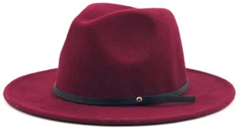 Suwequest Fedora-Hut für Damen und Herren, Wolle, Vintage-Stil, Trilby-Filz, mit breiter Krempe, elegante Damenhut, Winter, Herbst, Jazz, weinrot, 52-54