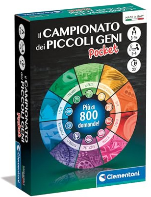 Clementoni - 16811 - Il Campionato dei Piccoli Geni Pocket - Quiz, Mazzo Di Carte Da Gioco Bambini 8 Anni, Gioco Da Tavolo, Gioco Di Società Famiglie, 2-4 Giocatori, In Italiano, Made In Italy