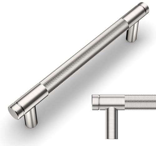 Amerdeco 10 Pack Brushed Satin Nickel Knurled Cabinet Pulls 128mm Hole Center Cabinet Hardware Kitchen Cabinet Handles for Bathroom Drawer Pulls Dresser Pulls AM003