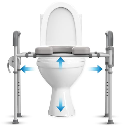 Raised Toilet Seat with Safety Handles - Height & Width Adjustable Toilet Aid for Elderly Disabled (Medium)
