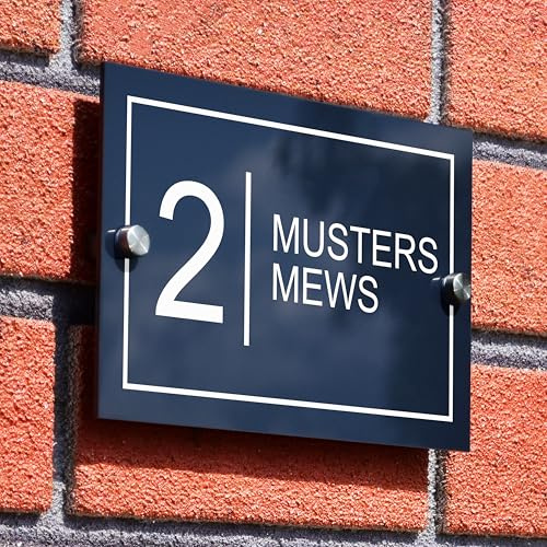 Badgemaster Modern Anthracite Grey House Number Sign Plaque Stainless Steel Standoffs 20cm x 13cm Full White Border