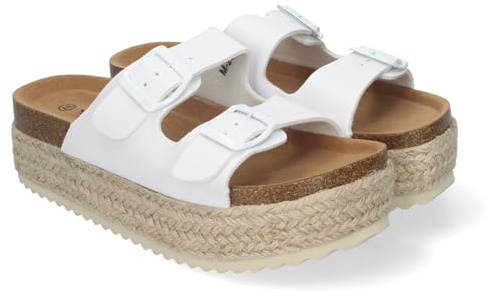 shoes&blues.es Sandalia de Plataforma para Mujer, Comodas y Elegantes, Forradas de Yute, con Planta Anatomica, y Hebillas en la Pala, Ideales para Primavera Verano