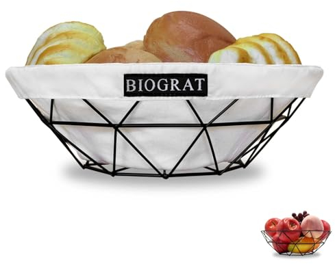 BIOGRAT® Brötchenkorb Brotkorb mit Stoffeinsatz Modern Schwarz, Ø 26,5 cm Obstkorb Obstschale aus Metall, 1 Stück