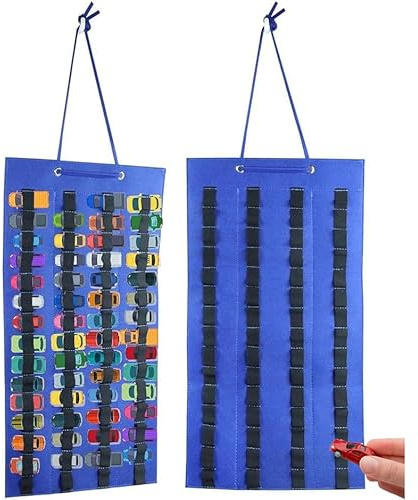 mumisuto Sac de Rangement pour Mini Cars à Suspendre pour 120 Voitures Jouets, 66 x 36cm Organiseur Pliable à Suspendre, Rangement Petite Voiture Enfant, Double Face pour Chambre à Coucher
