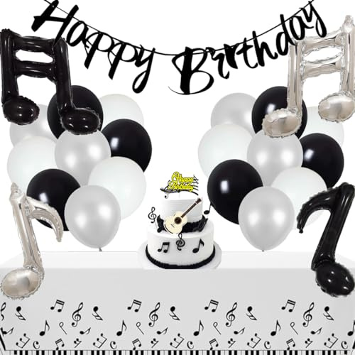 Doyomtoy Musik Geburtstag Deko Set - 32 Stück Musiknoten Dekoration, Luftballons, Cupcake Topper, Tischdecke für Kinder