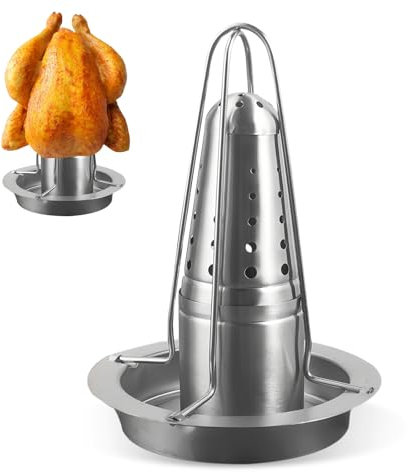 GOEDCH 23×18cm Edelstahl Hähnchenhalter: Vertikal Bierdose Hähnchengriller, Hähnchen Grill Ständer, Herausnehmbares Hähnchenregal, Hähnchenhalter mit Abnehmbaren Aromabehälter für Grillabende