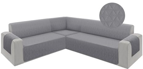 ALIECOM Corner Sectional Couch Covers L Shape Sofa Covers Washable 4pcs Reversible Couch Cover for Sectional Slipcover U Shape Pet Dogs Furniture Protector with Elastic Straps (Silver Gray, X-Large)