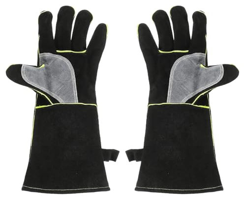 sourcing map 1Pair A3036 Welding Gloves 14 Fire Heat Resistant Long Sleeve Cowhide Leather BBQ Grill Gloves for Welding Fireplace Oven Baking Garden