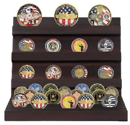 BlyeMichdi Challenge Coin Display Stand 24X19X20 cm,9 Row Coin Organizer Holder Rack,Wood Wood pin badge Display Case Wooden Rack For Collectors