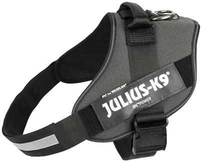 IDC Powergeschirr, 2XL, Schwarz-Grau - Reflektierendes Hundegeschirr mit Logo-Feld, verstellbar, atmungsaktiv, Bewegungsfreiheit, Oeko-TEX Zertifiziert, für kleine, mittlere & große Hunde